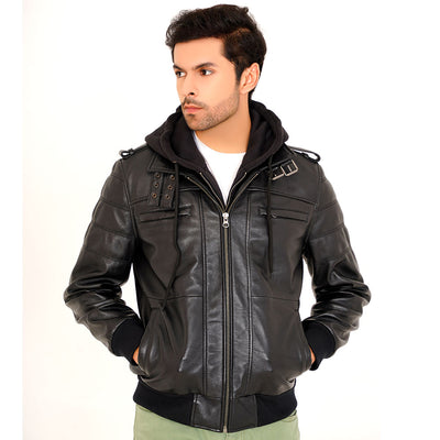 black leather biker jacket